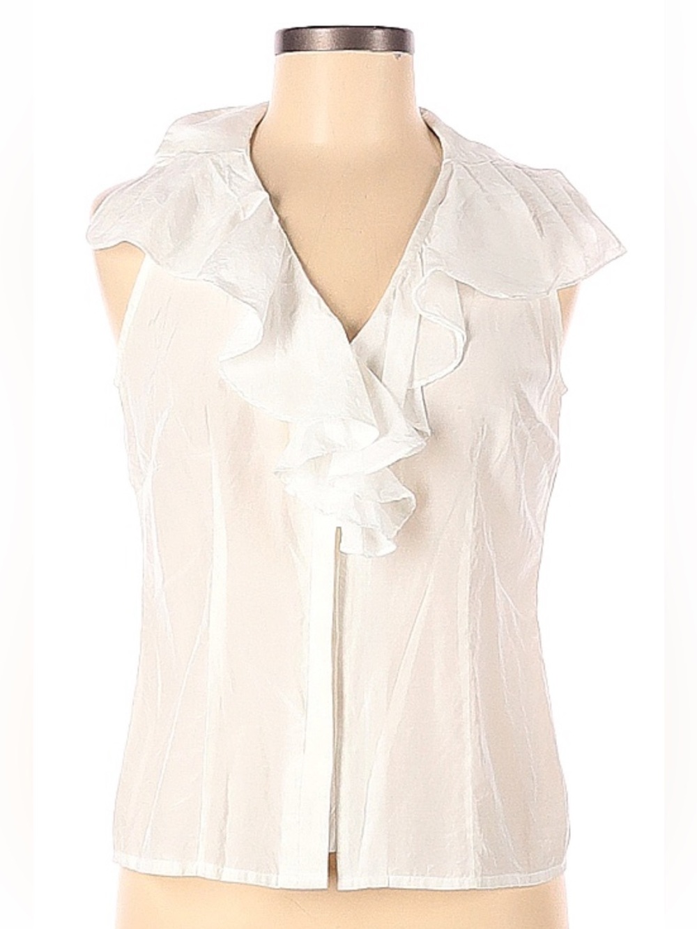 Zoe D. White Ruffle V-Neck Sleeveless Blouse
